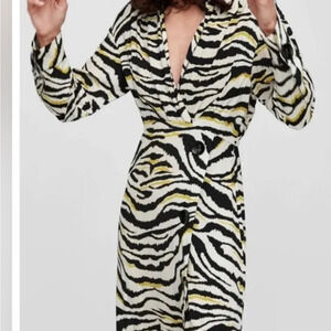 Zara Zebra Print Black, White and Yellow Faux Wrap Dress-Size S